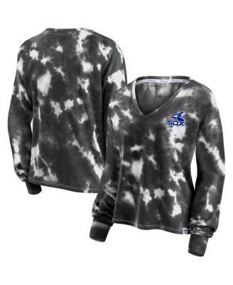 Women's Fanatics Branded White/Navy Boston Red Sox Tie-Dye V-Neck Pullover Cropped Tee, Size: XL Product Image