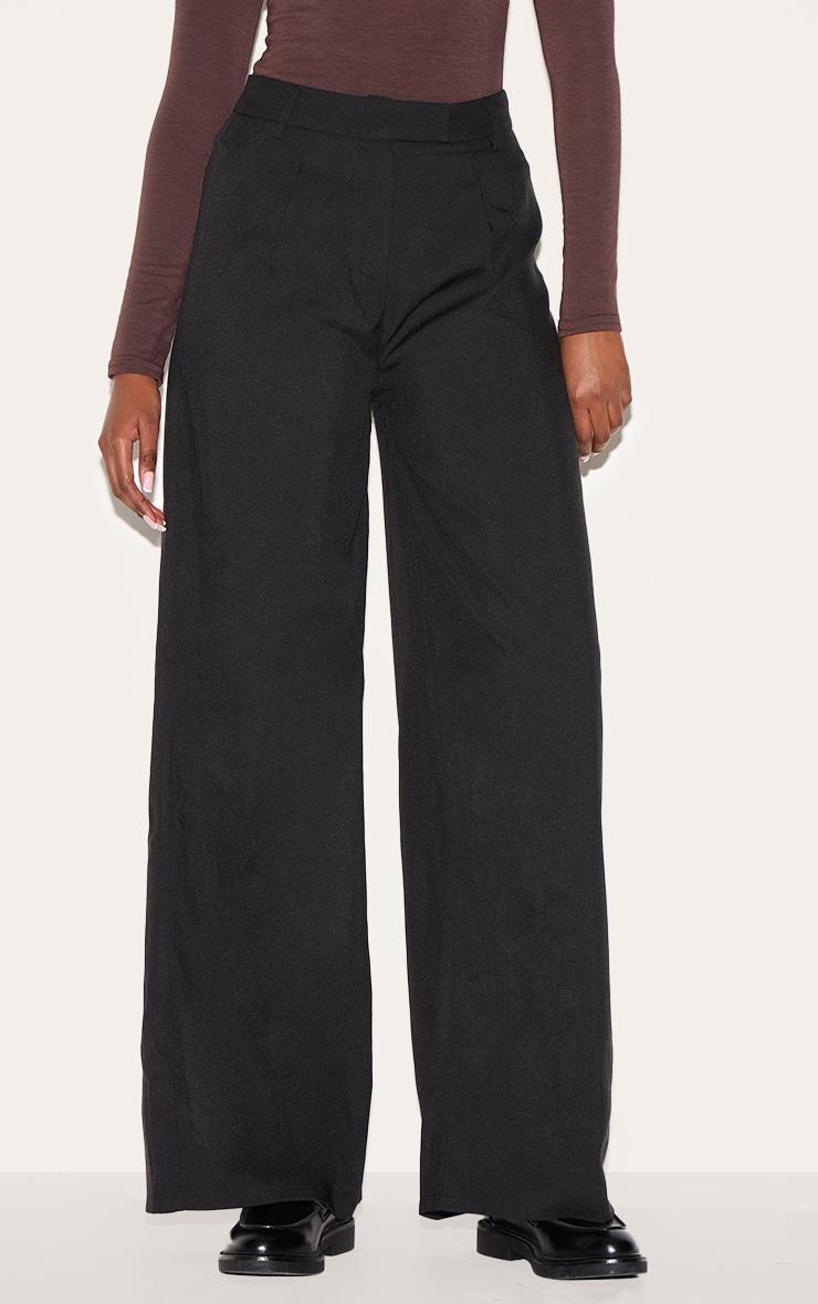 Black Woven Tailored High Waist Wide Leg Pants Product Image
