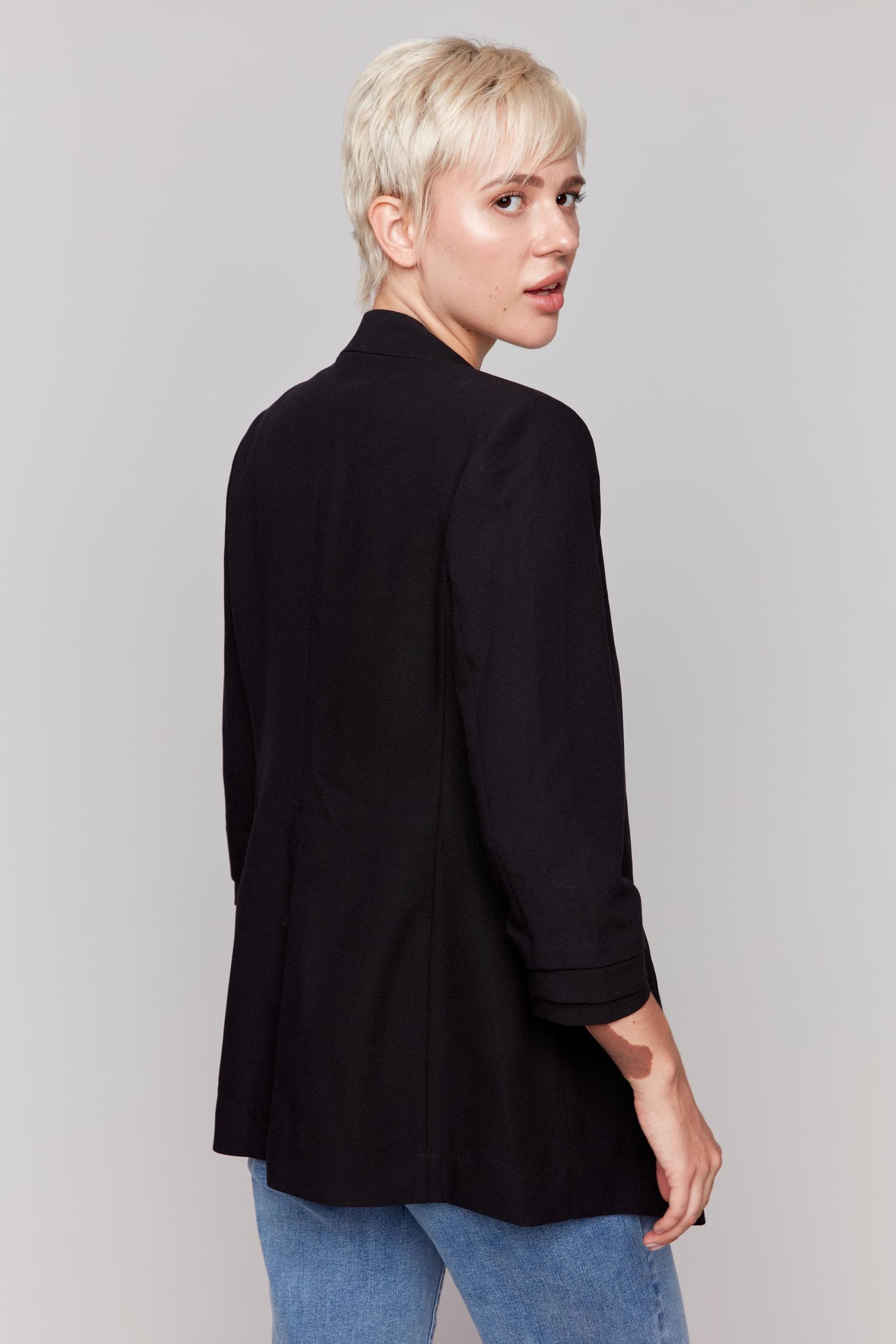 Black Crepe Jacket with Ruched Sleeves Product Image