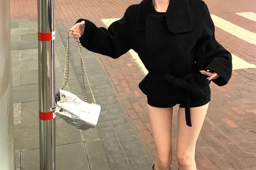 High-Neck Wool Jacket with Sash Product Image