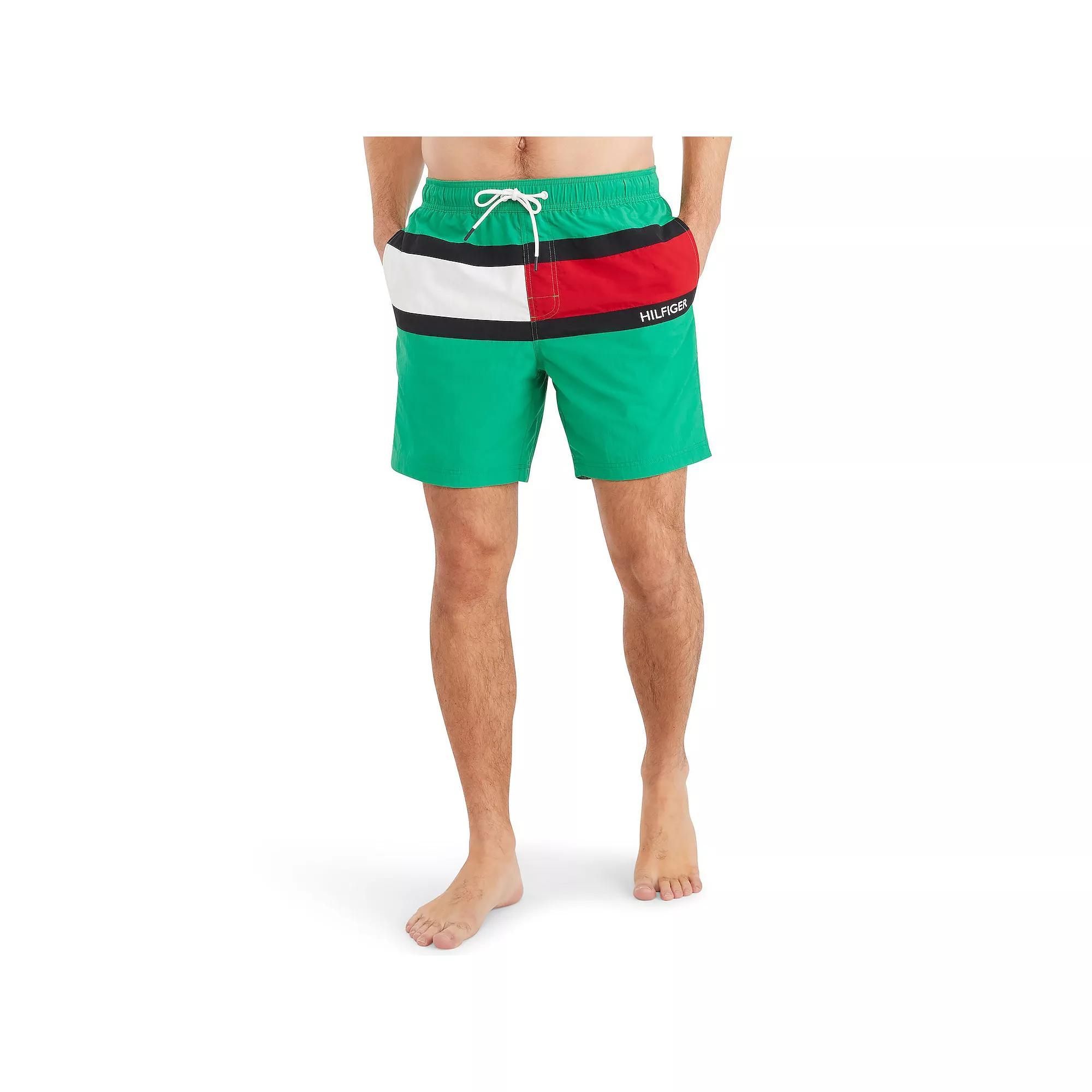 Men's Tommy Hilfiger 7" Flag Swim Trunks, Size: Medium, Red Product Image
