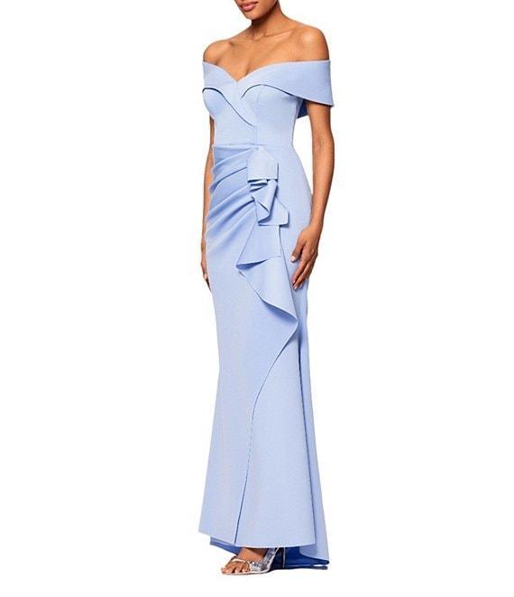 Xscape Stretch Off-the-Shoulder Short Sleeve Mermaid Gown with Ruffle Product Image