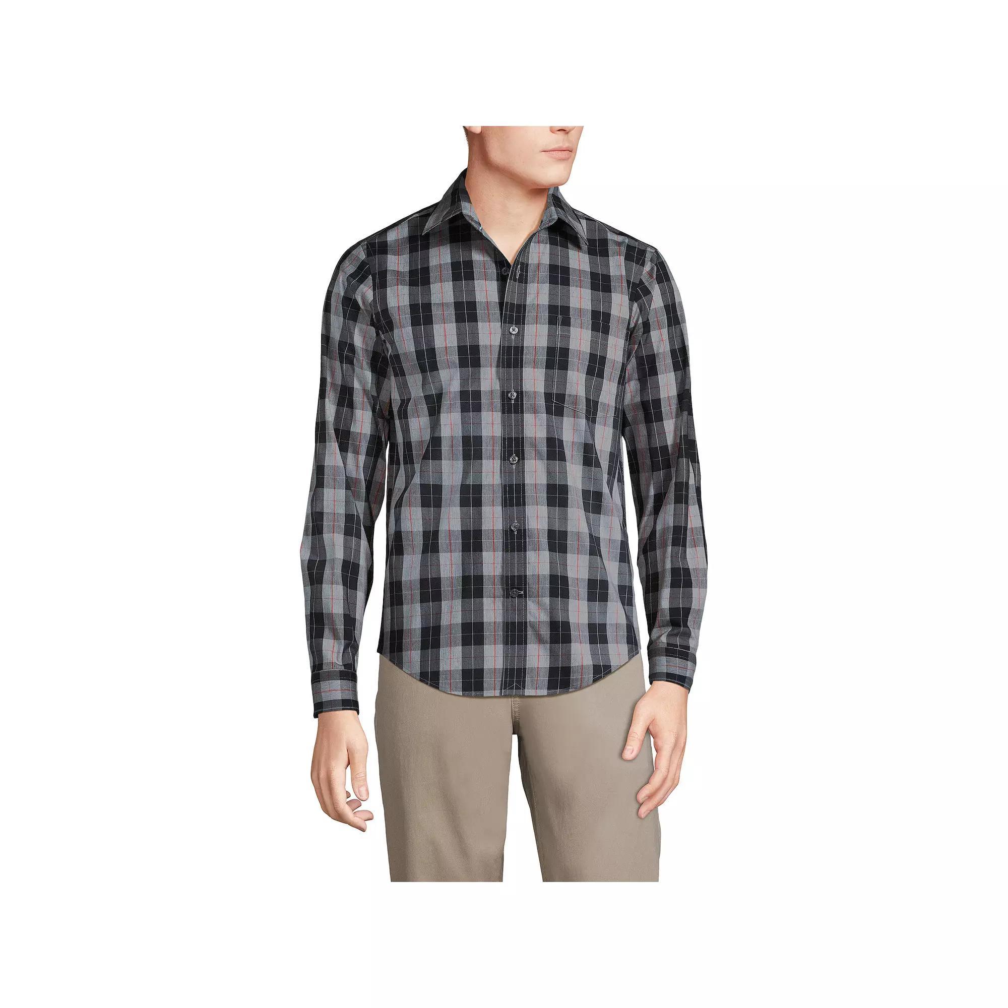 Men's Lands' End Traditional Fit Travel Button-Down Shirt, Size: XXL, Blue Fine Stripe Product Image