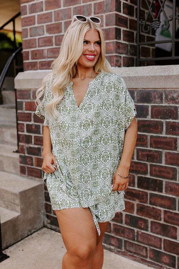 Mykonos Muse High Waist Linen-Blend Floral Shorts in Olive Curves Product Image
