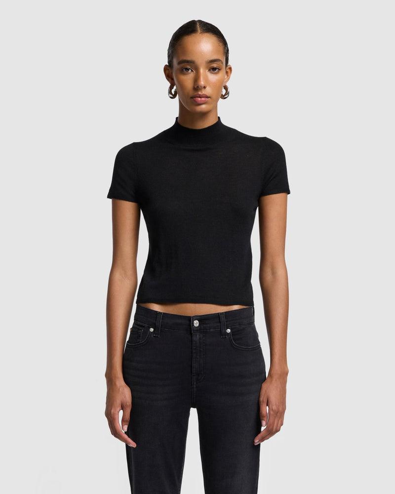 Cashmere Mock Neck Short Sleeve Sweater Product Image
