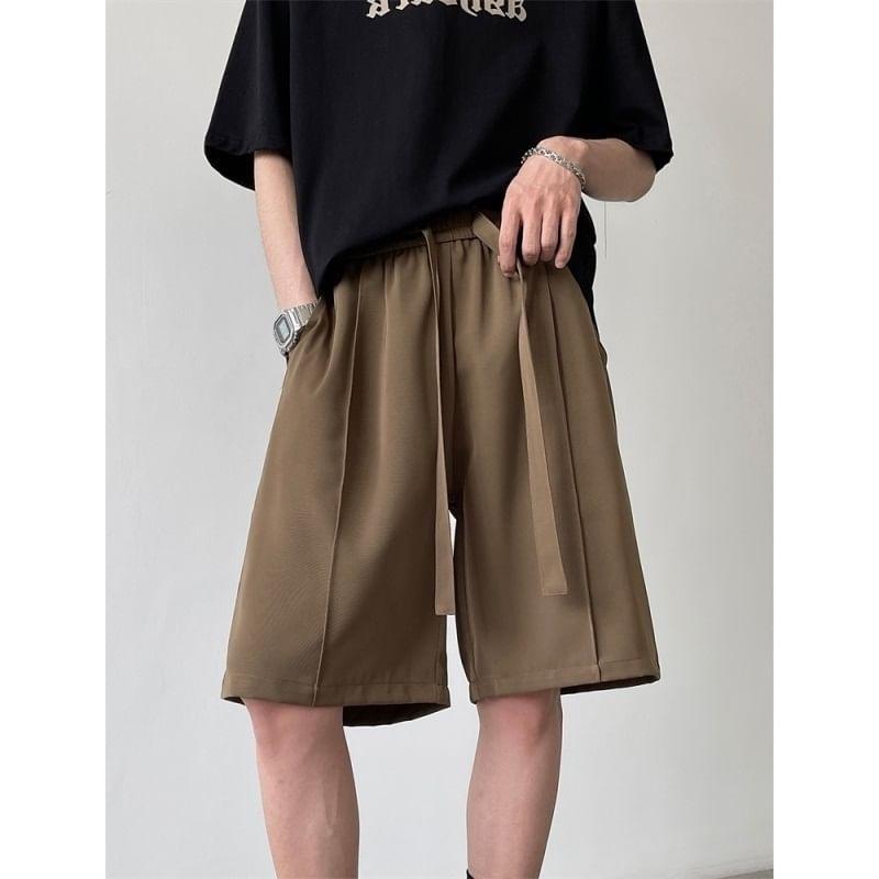 Drawstring Waist Plain Shorts / Mid Rise Plain Straight Leg Pants Product Image