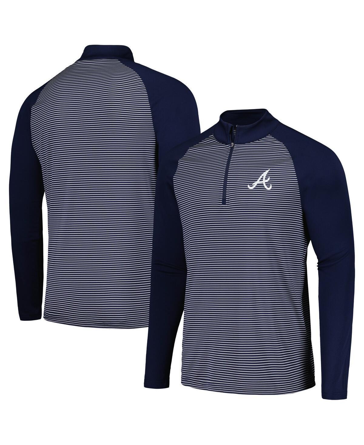 Men's Levelwear Navy Atlanta Braves Charter Striped Raglan Quarter-Zip Top, Size: Medium, Blue Product Image