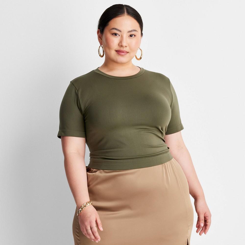 Women's Slim Fit Short Sleeve Seamless Baby T-Shirt - A New Day™ Black S: Lightweight Nylon Spandex Pullover, Crew Neck Jersey Product Image