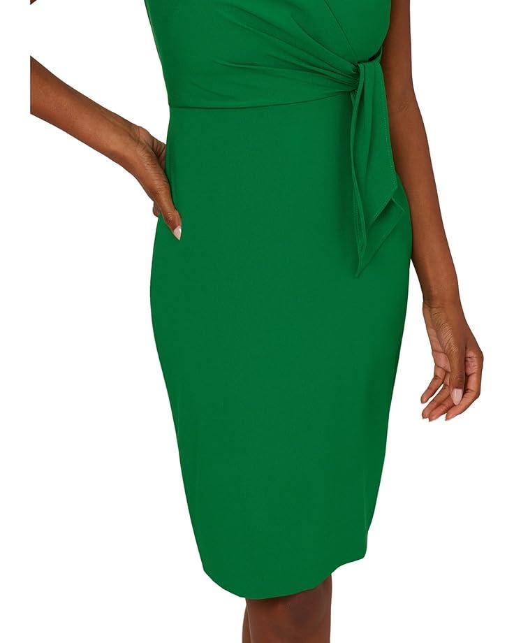 Stretch Crepe Side Draped Sheath Dress with Asymmetrical Neckline Product Image