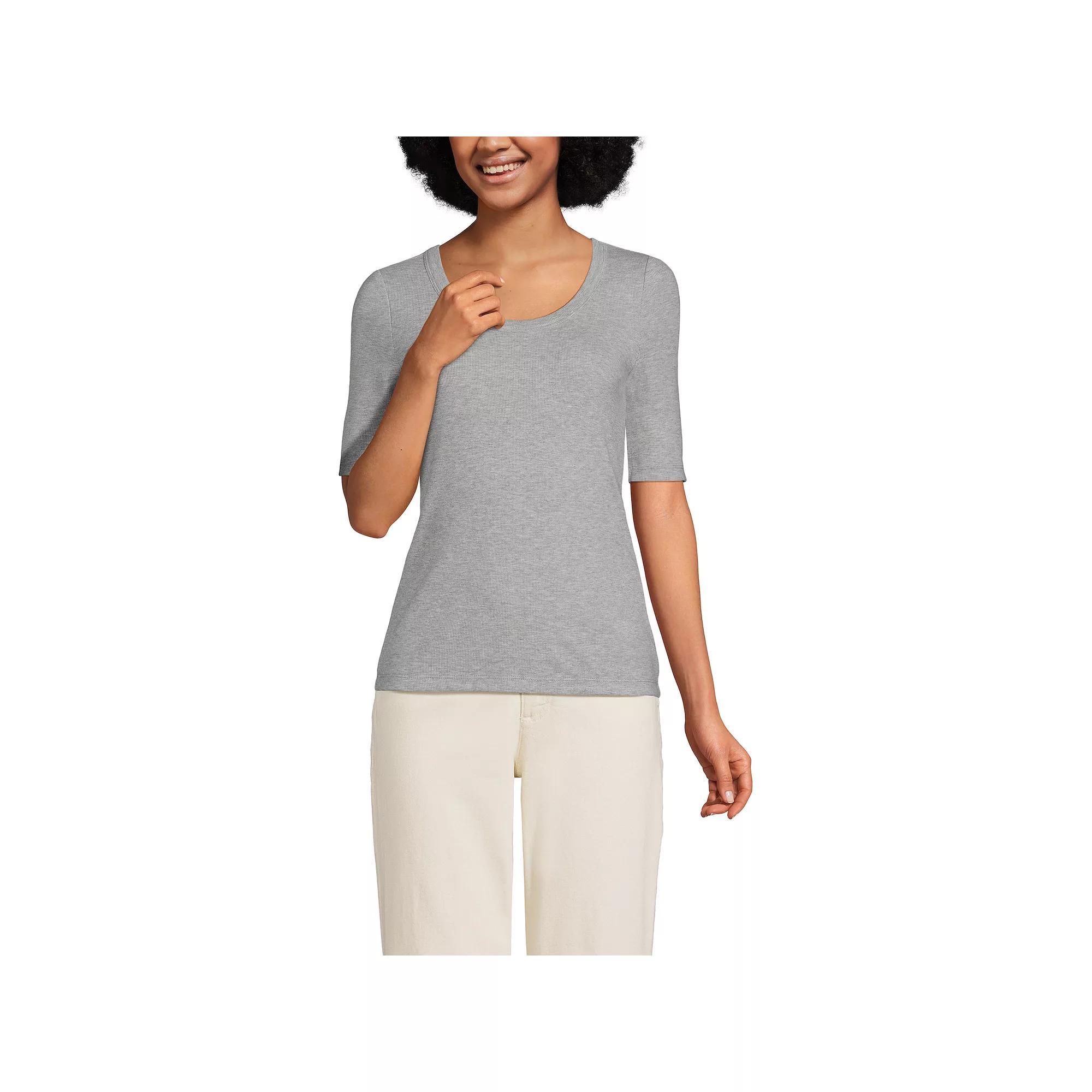 Women's Lands' End Elbow Sleeve Scoop Neck Tee, Size: Small, Gray Grey Product Image