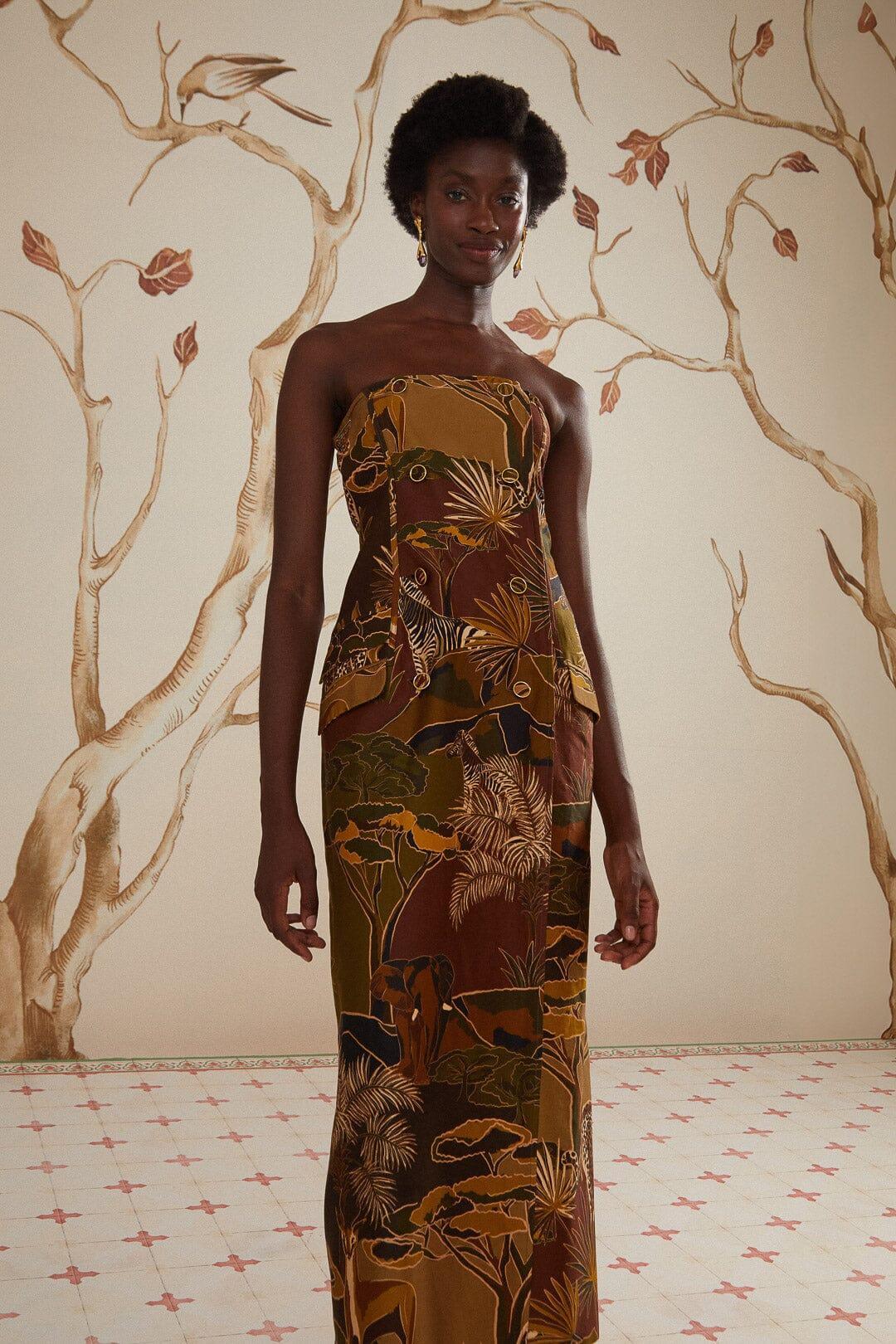 Savana Dream Caramel Strapless Buttonned Midi Dress Product Image