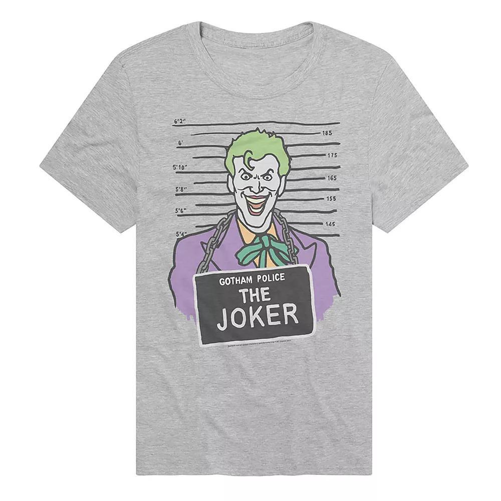 Men's DC Comics Batman Gotham Police The Joker Mugshot Graphic Tee, Size: Large, Athletic Grey Product Image