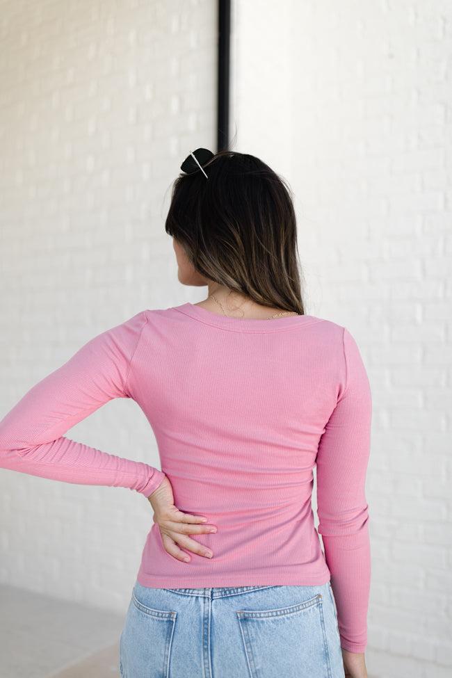 Make Your Choice Rose Ribbed Scoop Neck Long Sleeve Tee FINAL SALE Product Image