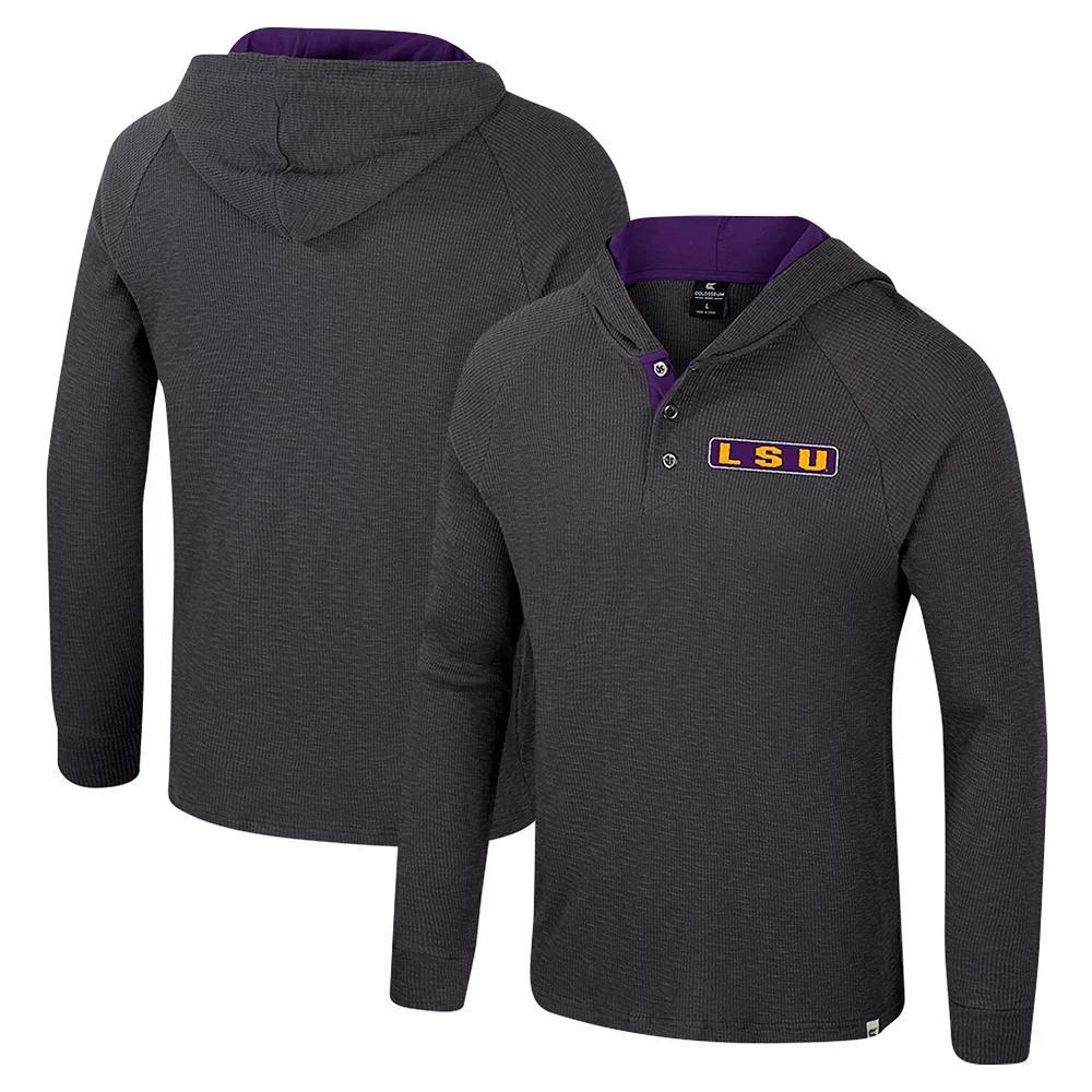 Men's Colosseum  Charcoal LSU Tigers Dujour Ralgan Long Sleeve Henley Hoodie T-Shirt, Size: Large Product Image