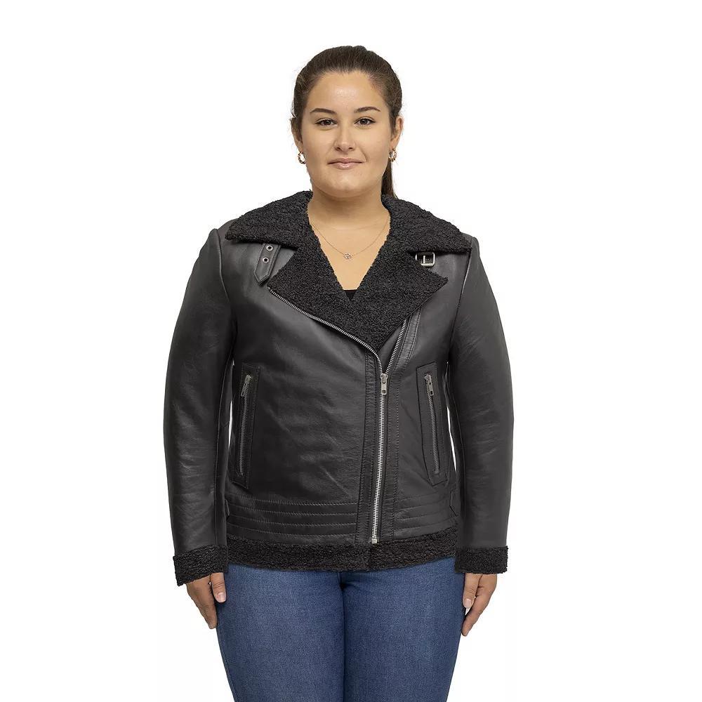 Plus Size Whet Blu Asymmetrical Faux-Fur Lined Lamb Jacket, Women's, Size: 4XL, Black Product Image