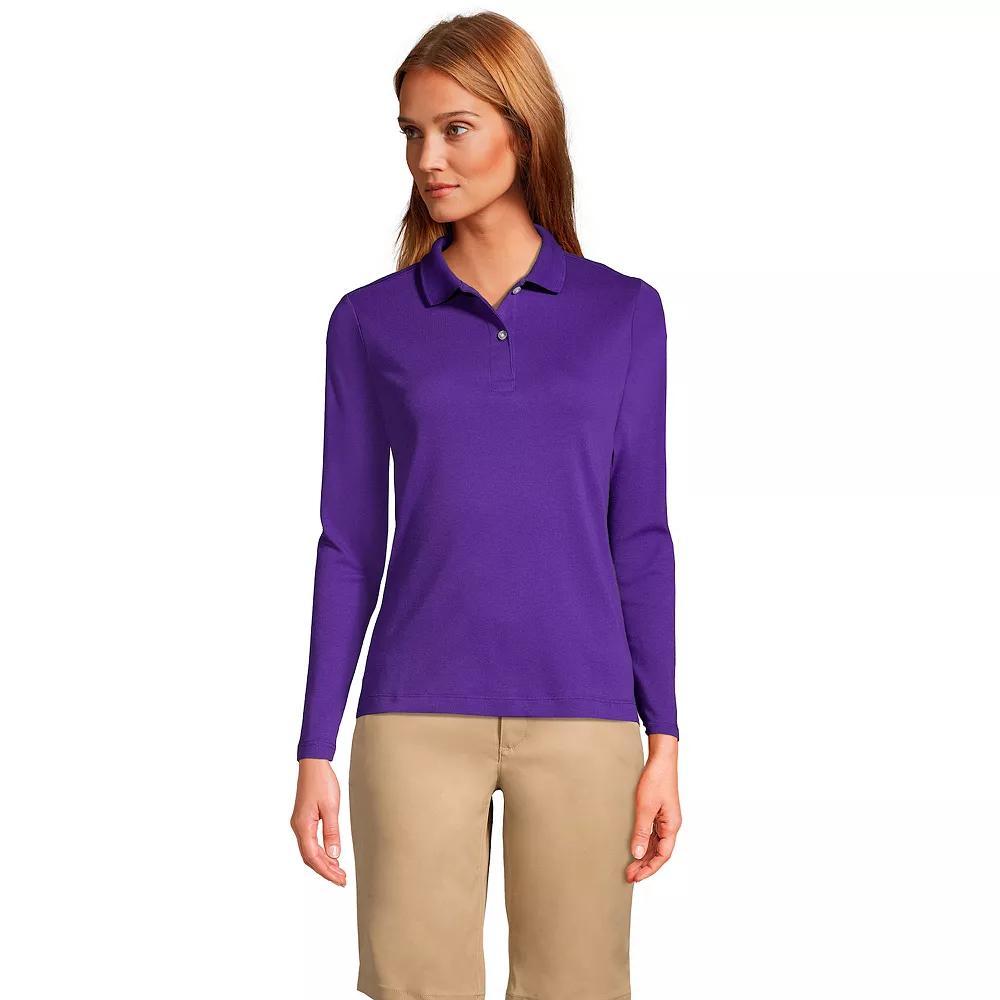 Women's Lands' End School Uniform Long Sleeve 2-Button Interlock Polo Shirt, Size: XS, White Product Image