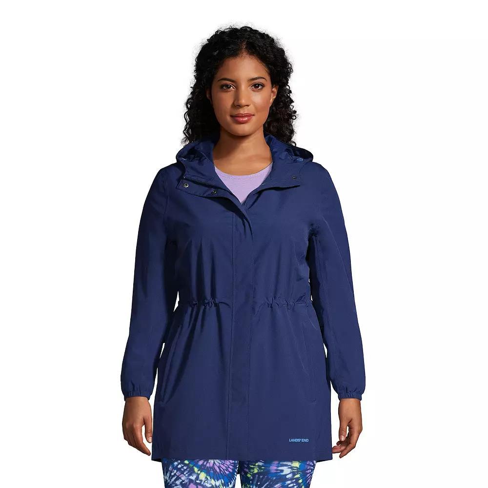 Petite Lands End Hooded Packable Raincoat, Womens Deep Blue Product Image