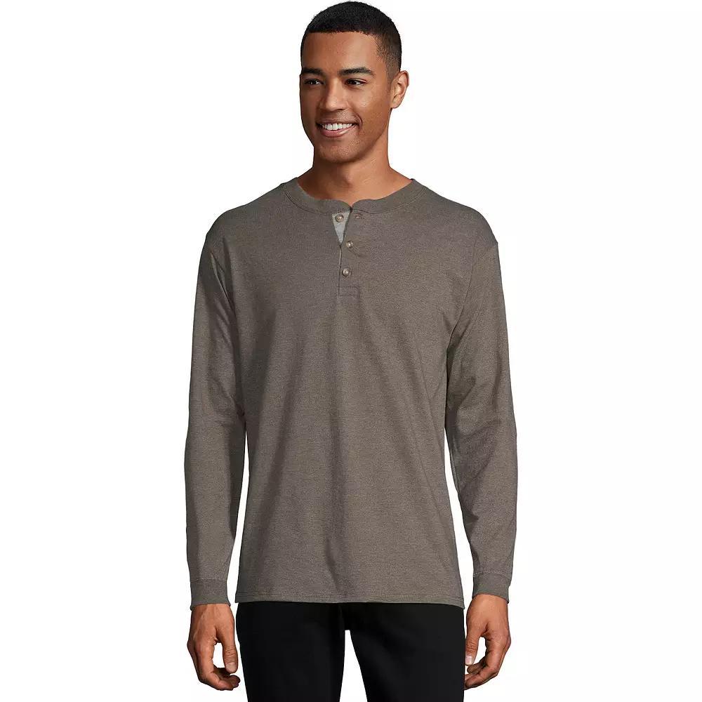 Men's Hanes® Beefy Heavyweight Henley, Size: Small, Dark Truffle Product Image