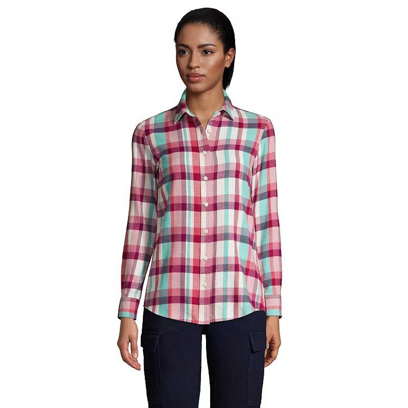 Women's Lands' End Flannel Boyfriend Shirt, Size: Large, Mesa Pink Plaid Product Image