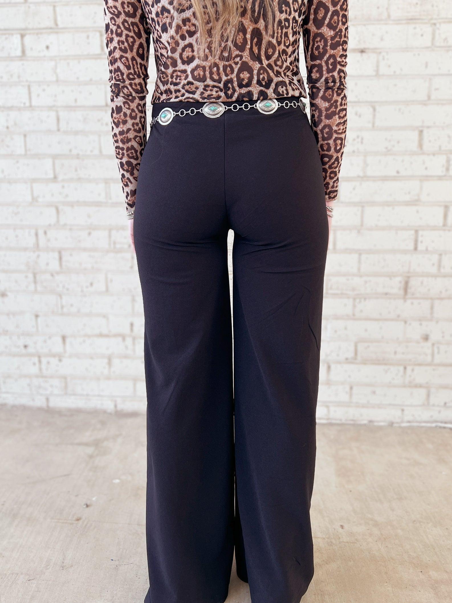 Black Straight Leg Crease Pants Product Image