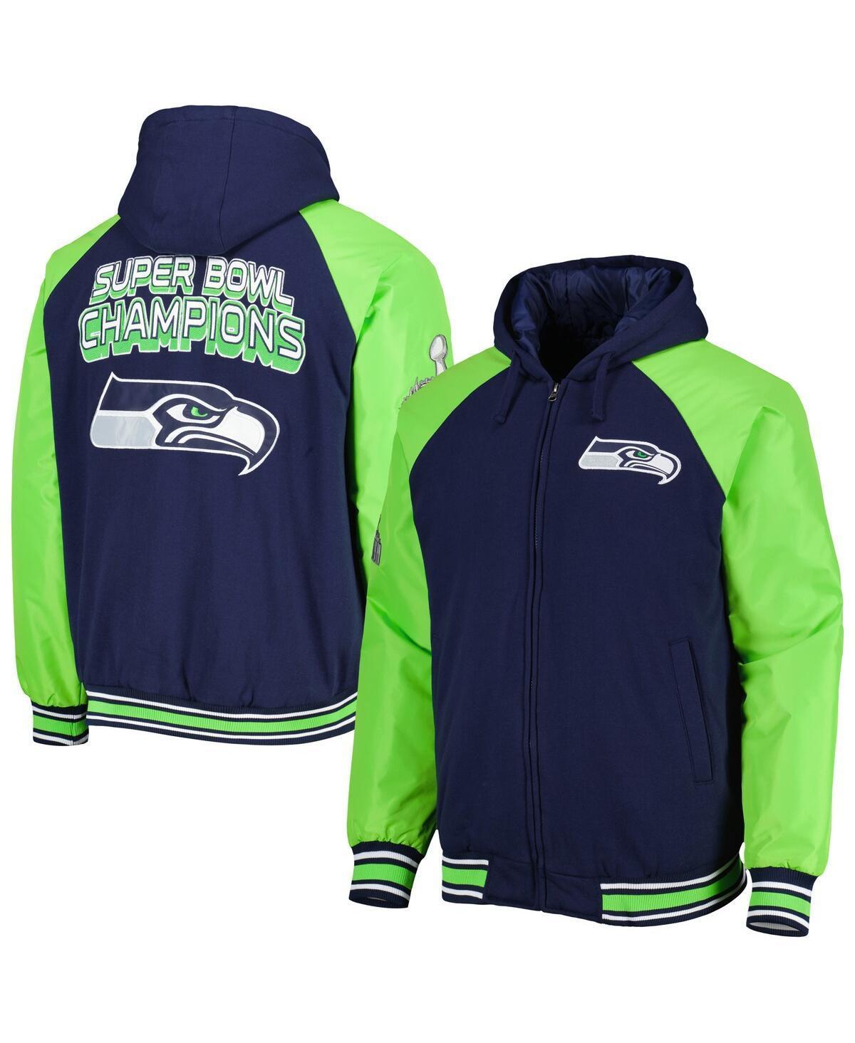 Men's G-III Sports by Carl Banks College Navy Seattle Seahawks Defender Raglan Full-Zip Hoodie Varsity Jacket, Size: XL, Blue Product Image