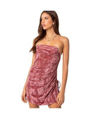 Womens Crushed velvet drawstring mini dress Product Image