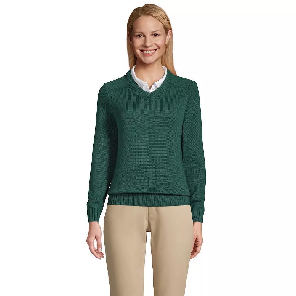 Women's Lands' End Cotton Modal V-Neck Sweater, Size: Large, Green Product Image