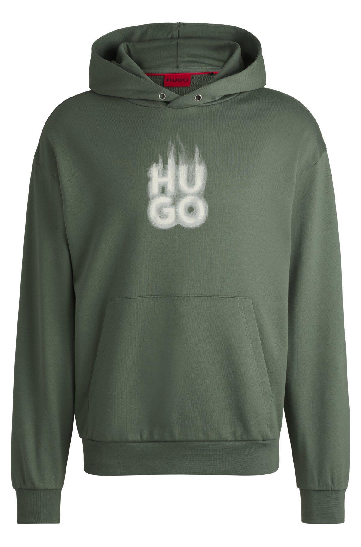 Cotton-terry hoodie with stacked smoke logo print Product Image