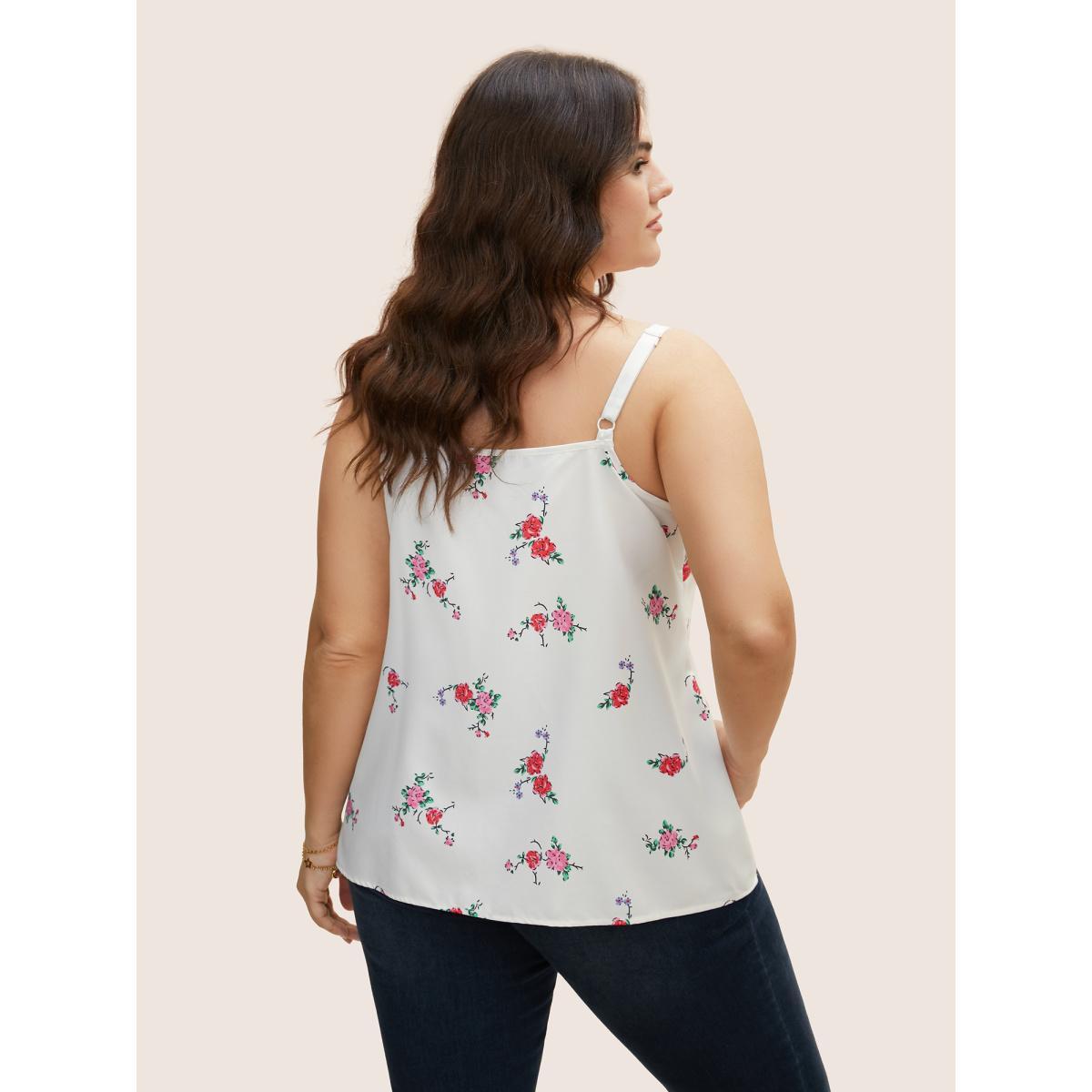 Plus Size Floral Print Patchwork Cut Out Cami Top Women Originalwhite Elegant Contrast Non Everyday Tank Tops Camis BloomChic 22-24/3X Product Image