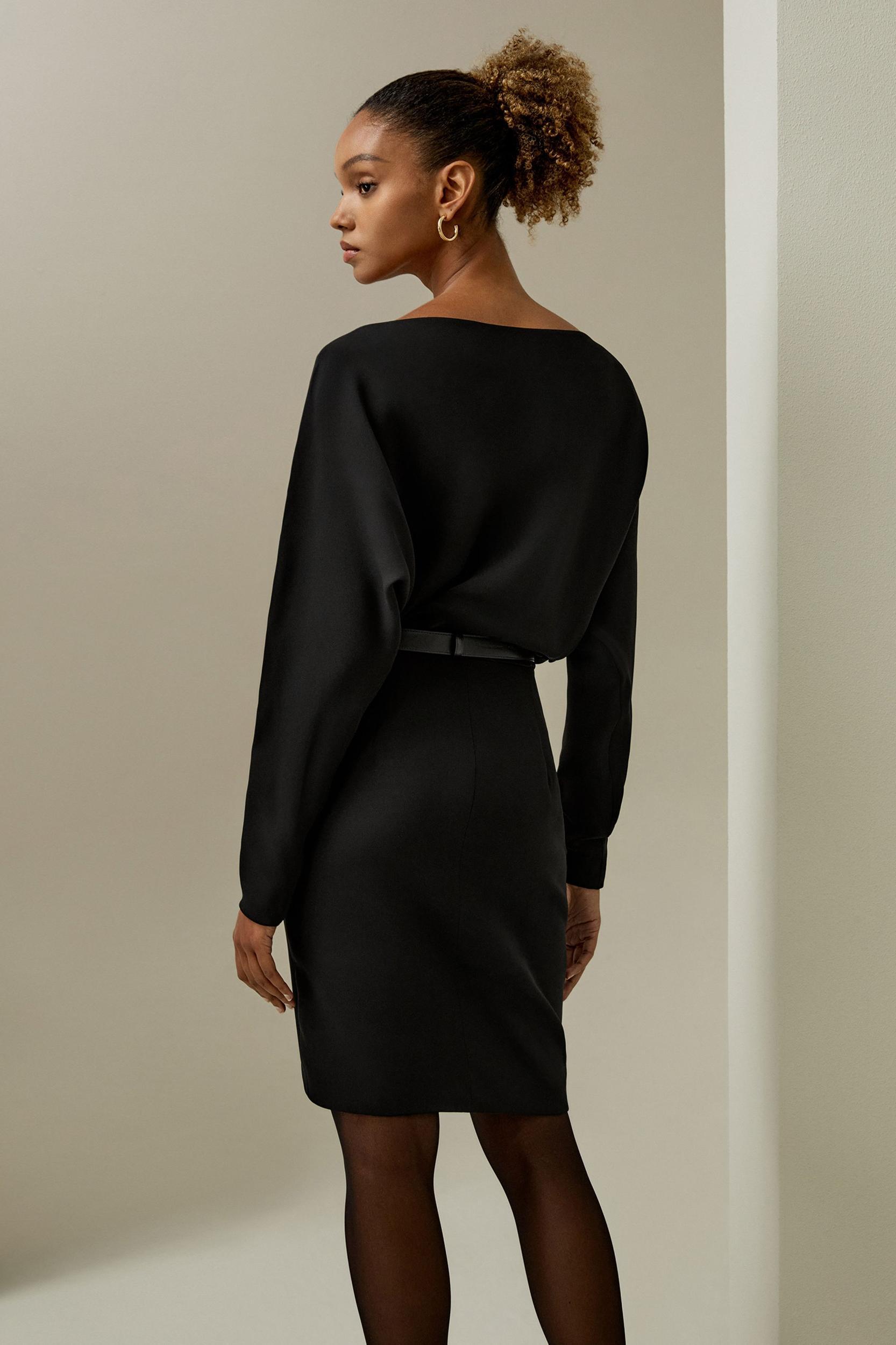 Long Sleeve Gathered Silk Mini Dress Product Image