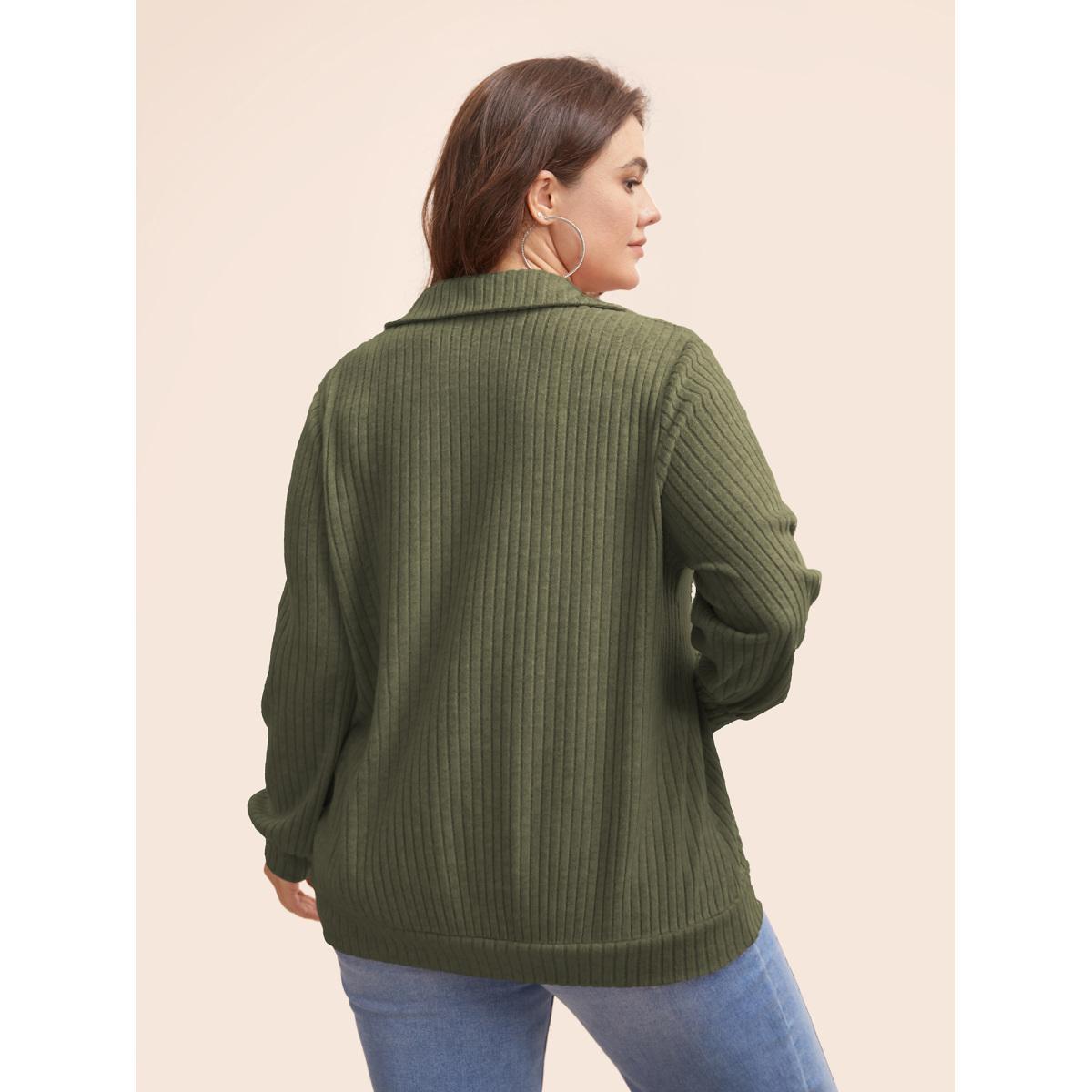 Plus Size Solid Pit Strip Stretch Sweatshirt Women Sage Casual Texture V-neck Everyday Sweatshirts BloomChic 28/5X Product Image