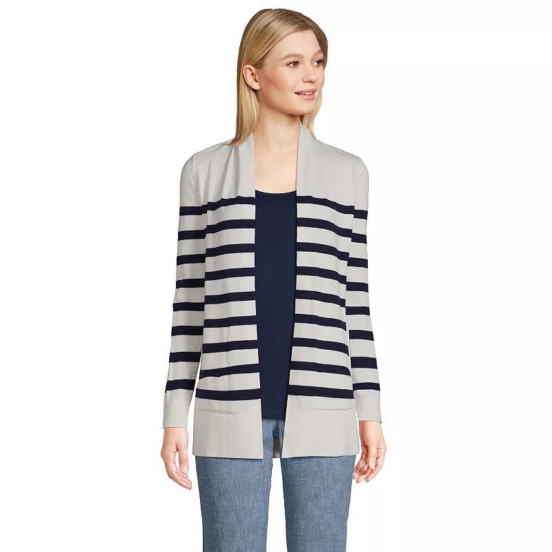 Womens Lands End Open-Front Long Cardigan Sweater Gray Grey Product Image