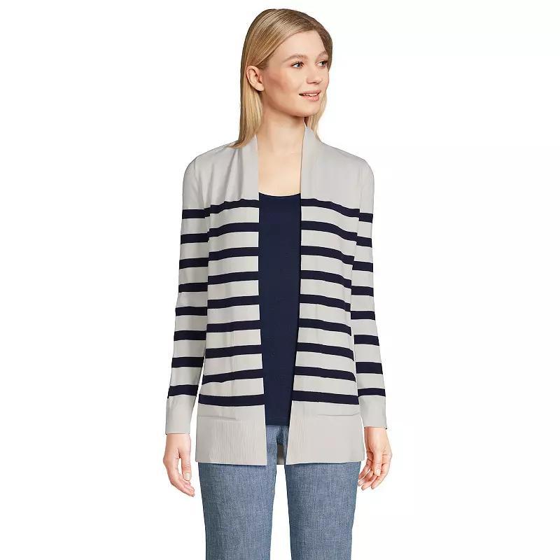 Womens Lands End Open-Front Long Cardigan Sweater Gray Grey Product Image