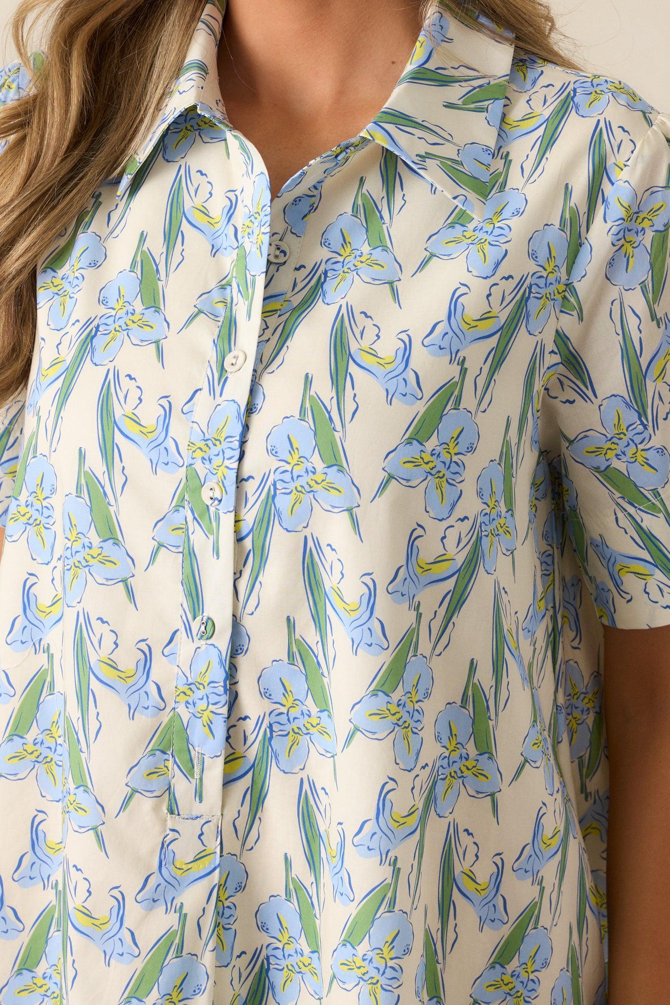 Oasis Of Calm Cotton Blue Floral Mini Dress Product Image