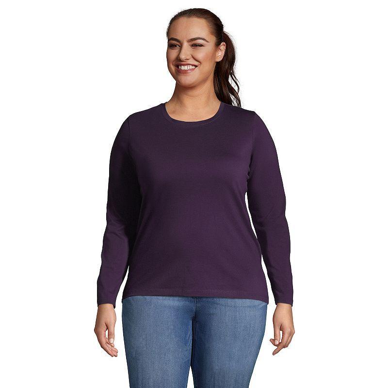 Plus Size Lands' End Long Sleeve Relaxed Supima Cotton Crewneck Tee, Women's, Size: 1XL, Grey Heather Product Image
