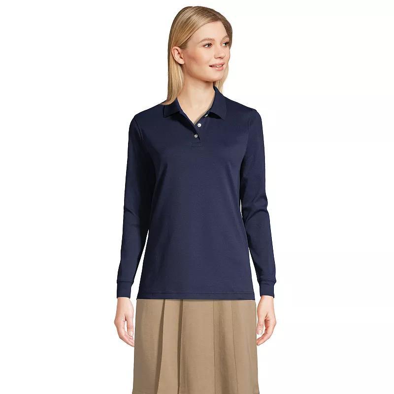 Women's Tall Lands' End School Uniform Long Sleeve Interlock Polo, Size: Small Tall, White Product Image