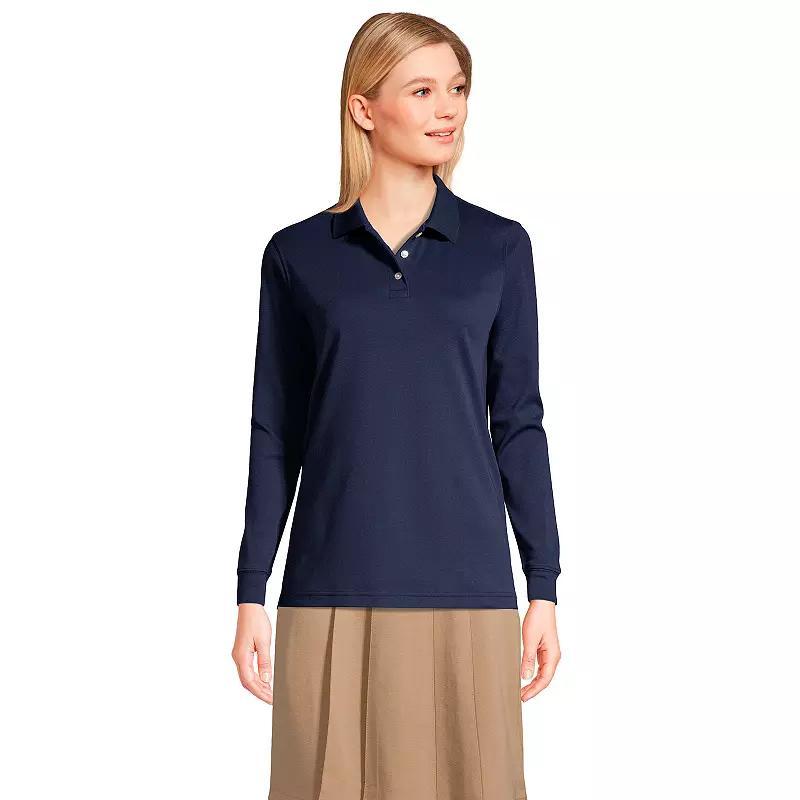 Womens Lands End School Uniform Long Sleeve 3-Button Interlock Polo Shirt Red Product Image