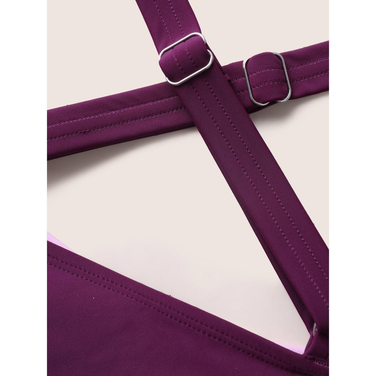 Plus Size Colorblock Contrast Heart Neckline Drawstring One Piece Swimsuit Women's Swimwear Eggplant Beach Gathered Curve Bathing Suits High stretch One Pieces BloomChic 30/6X Product Image