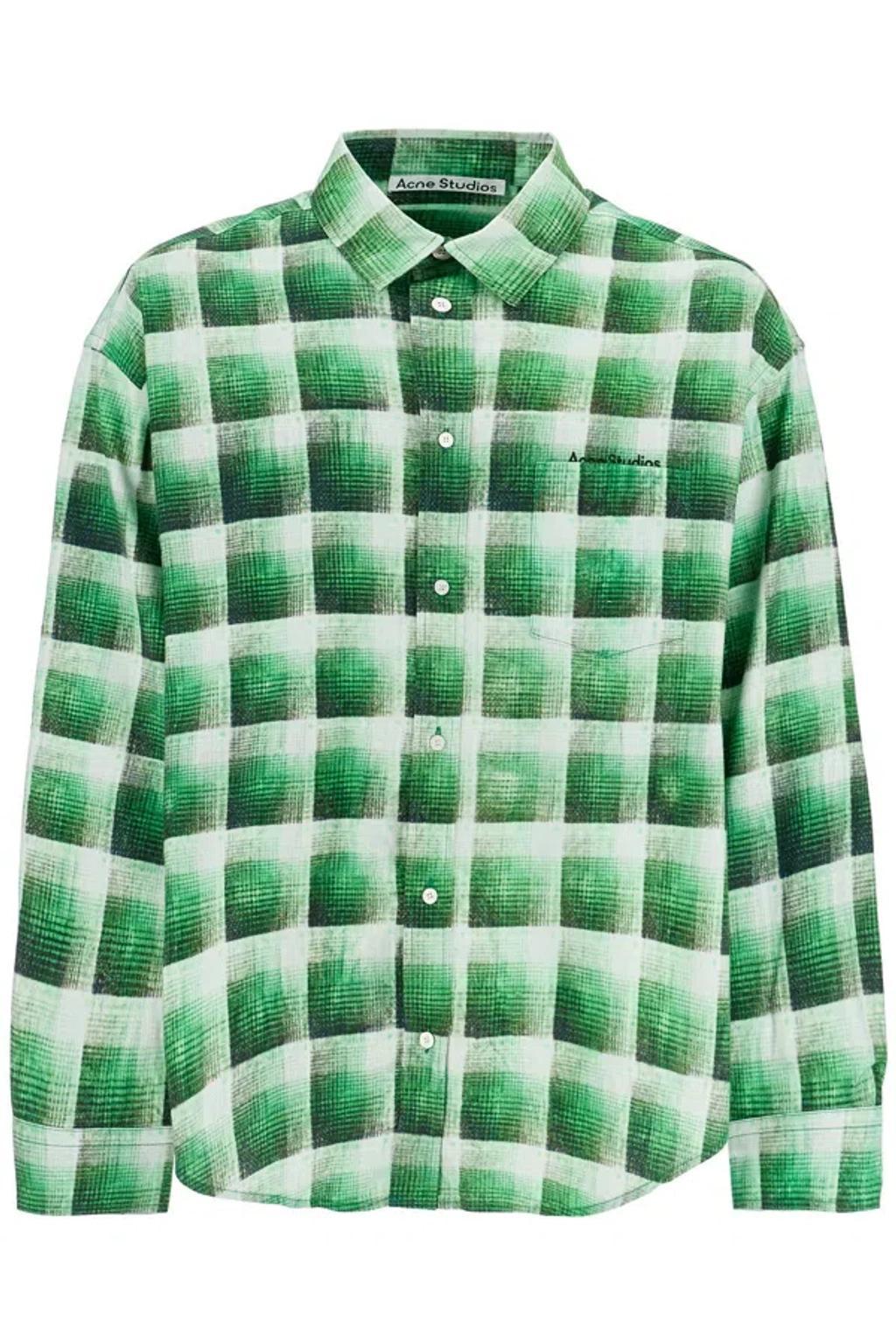ACNE STUDIOS Green Checkered Cotton Flannel Shirt Product Image
