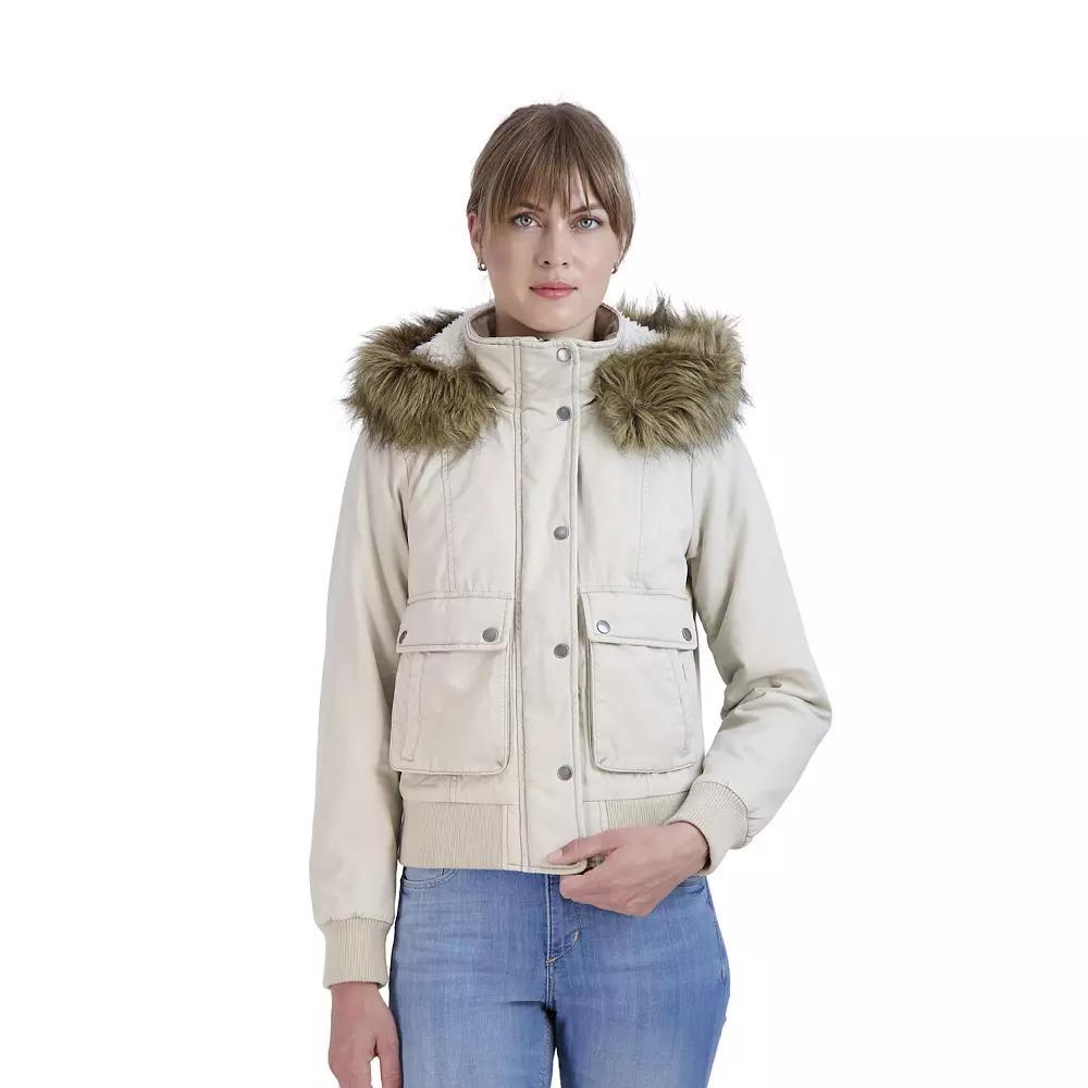 Juniors' Sebby Faux-Fur Hood Bomber Parka, Women's, Size: Large, Grey Product Image