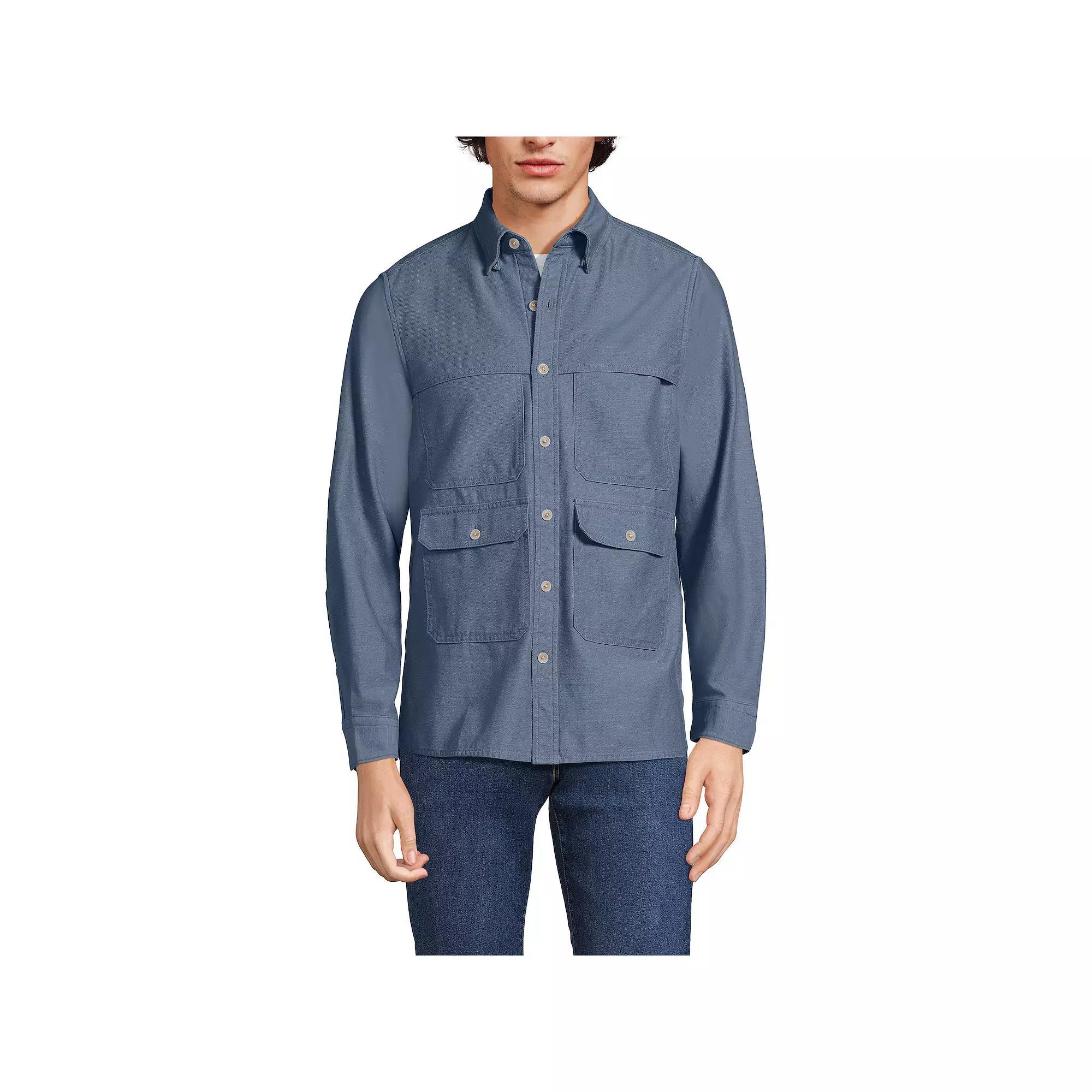 Men's Lands' End Textured Twill Utility Long Sleeve Shirt, Size: Large, Royal Red Product Image