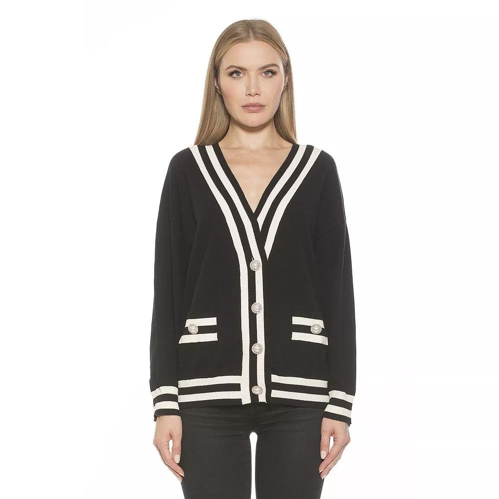 Women's ALEXIA ADMOR Frances Longline Menswear Cardigan, Size: Small, Black Product Image