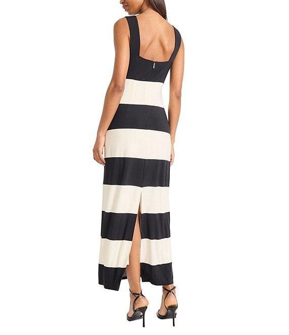 Donna Morgan Sleeveless Square Neck Striped Sheath Maxi Dress Product Image