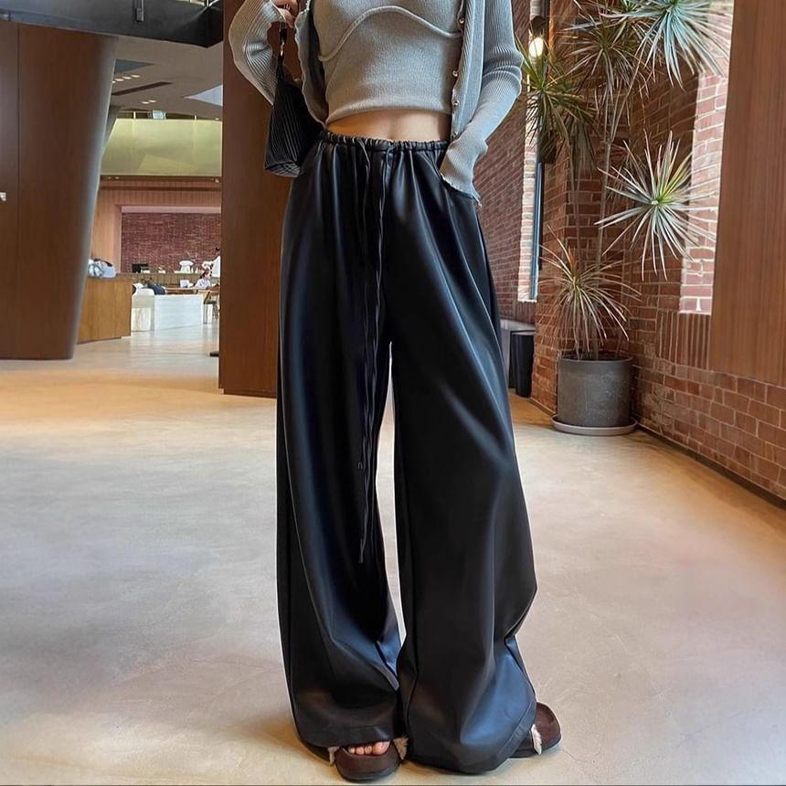 High Rise Faux Leather Wide Leg Pants Product Image