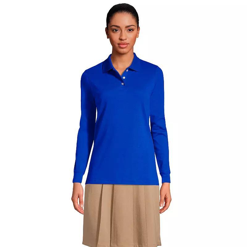 Womens Lands End School Uniform Long Sleeve 3-Button Interlock Polo Shirt Red Product Image