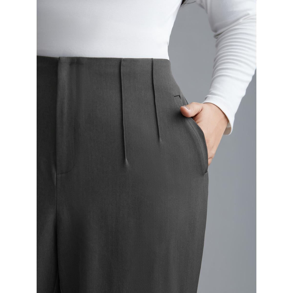 Plus Size Pleated Mid-Rise Straight Leg Pants Women DimGray At the Office Straight Leg Mid Rise Work Pants BloomChic 26/4X Product Image