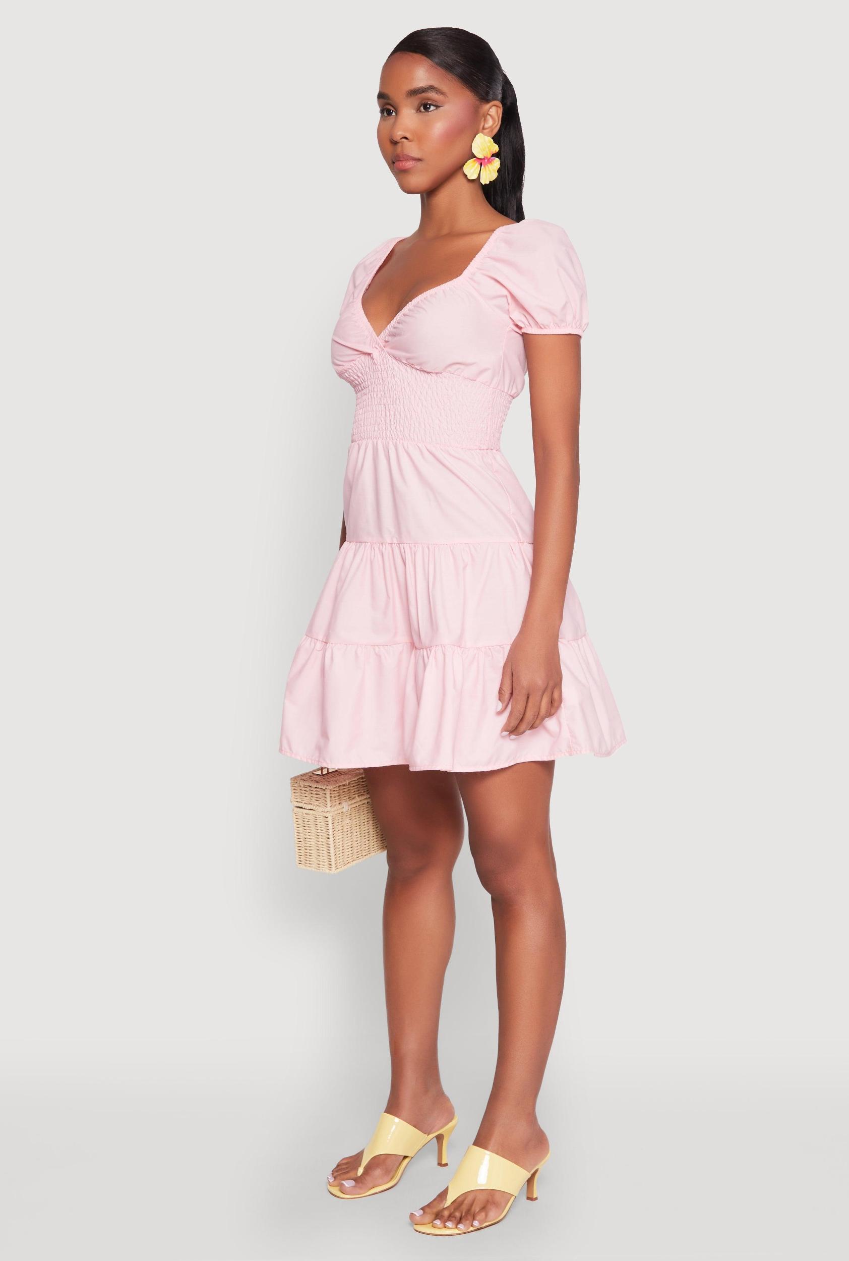 Womens Puff Sleeve Sweetheart Tiered Mini Dress Product Image