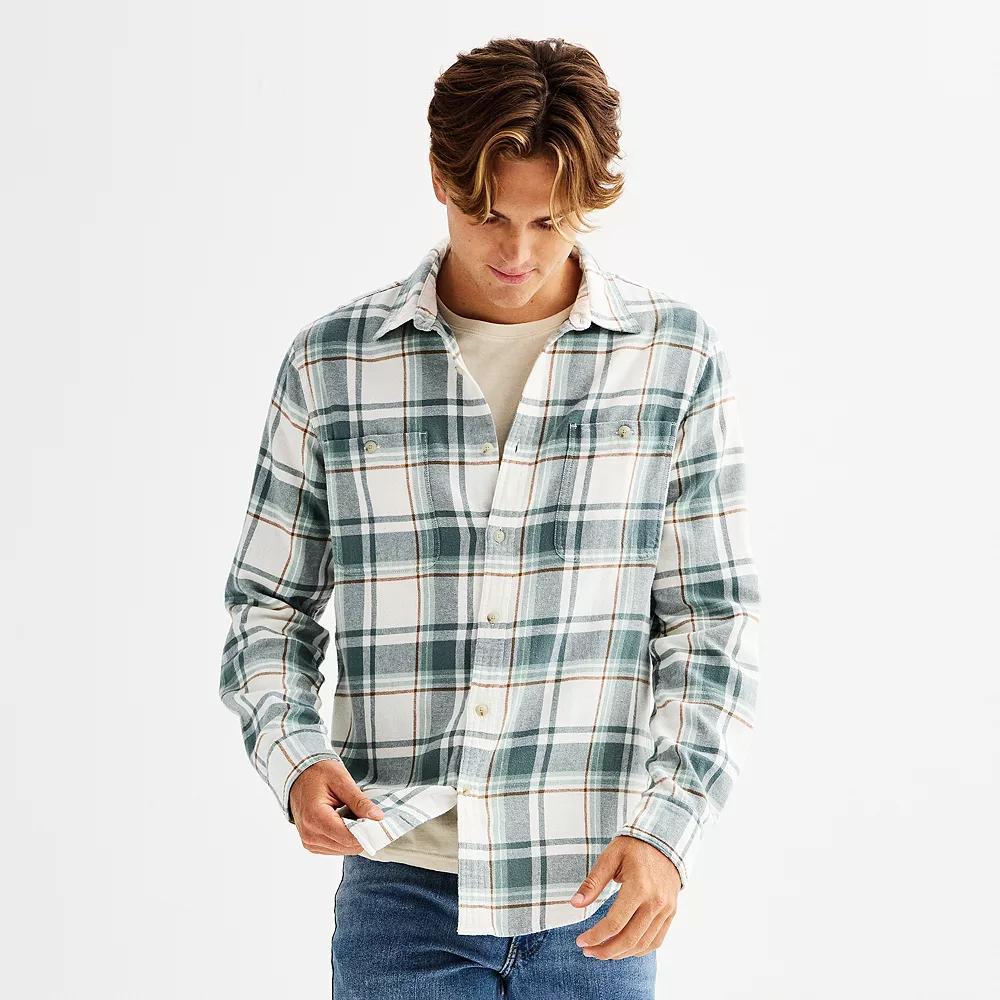 Men's Sonoma Goods For Life® Supersoft Flannel Button-Down Shirt, Size: Small, Light Blue Plaid Product Image