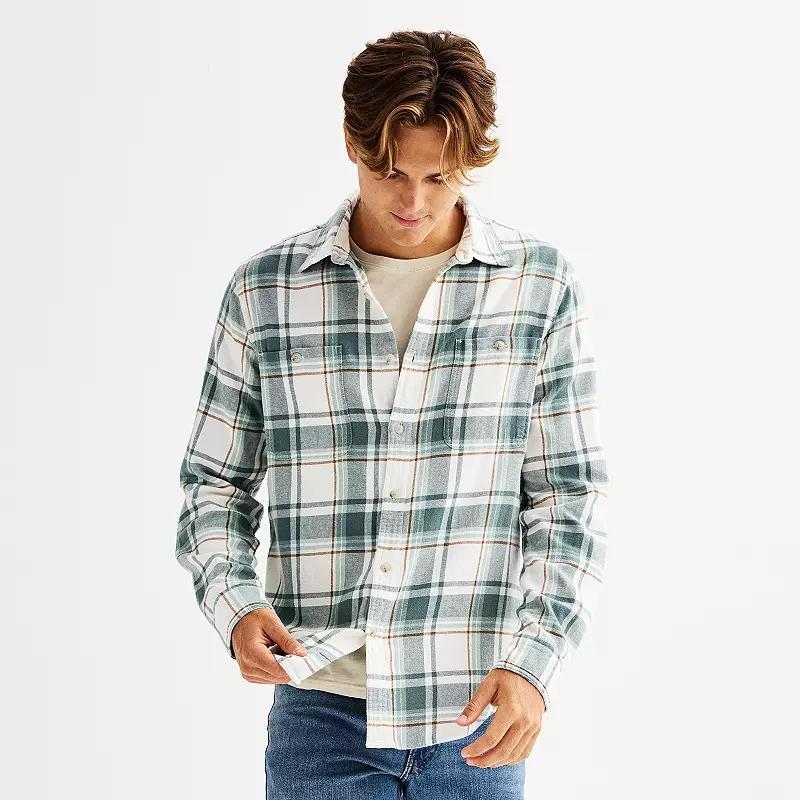 Men's Sonoma Goods For Life® Supersoft Flannel Button-Down Shirt, Size: Small, Light Blue Plaid Product Image