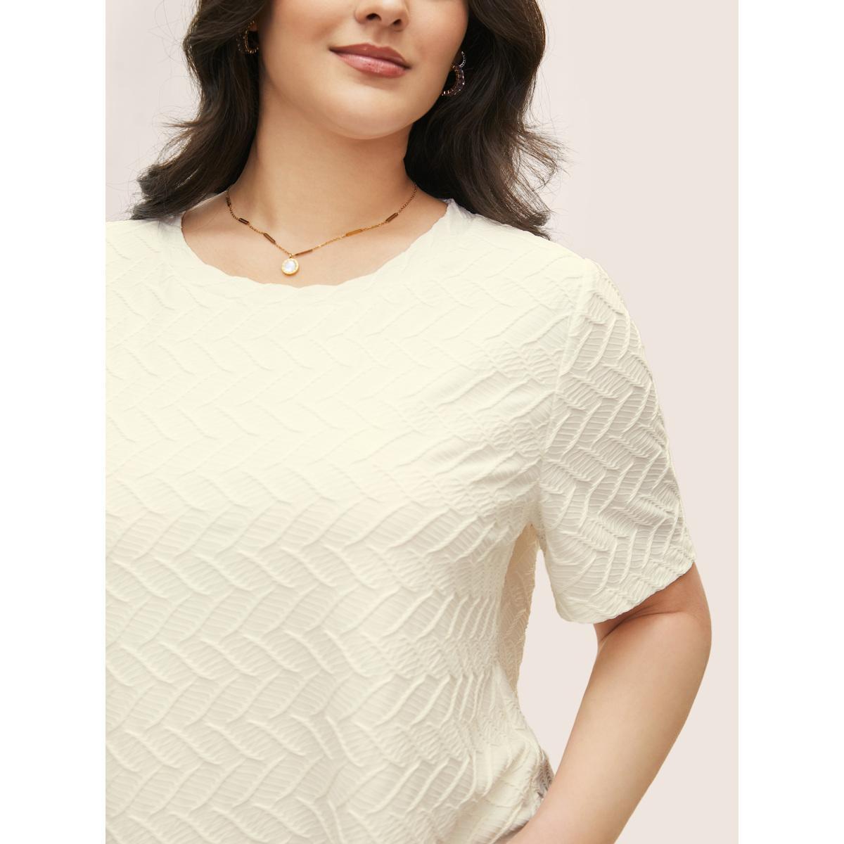 Plus Size Solid Textured Slight Stretch T-shirt White Women Casual Non Plain Round Neck Everyday T-shirts BloomChic 10/M Product Image